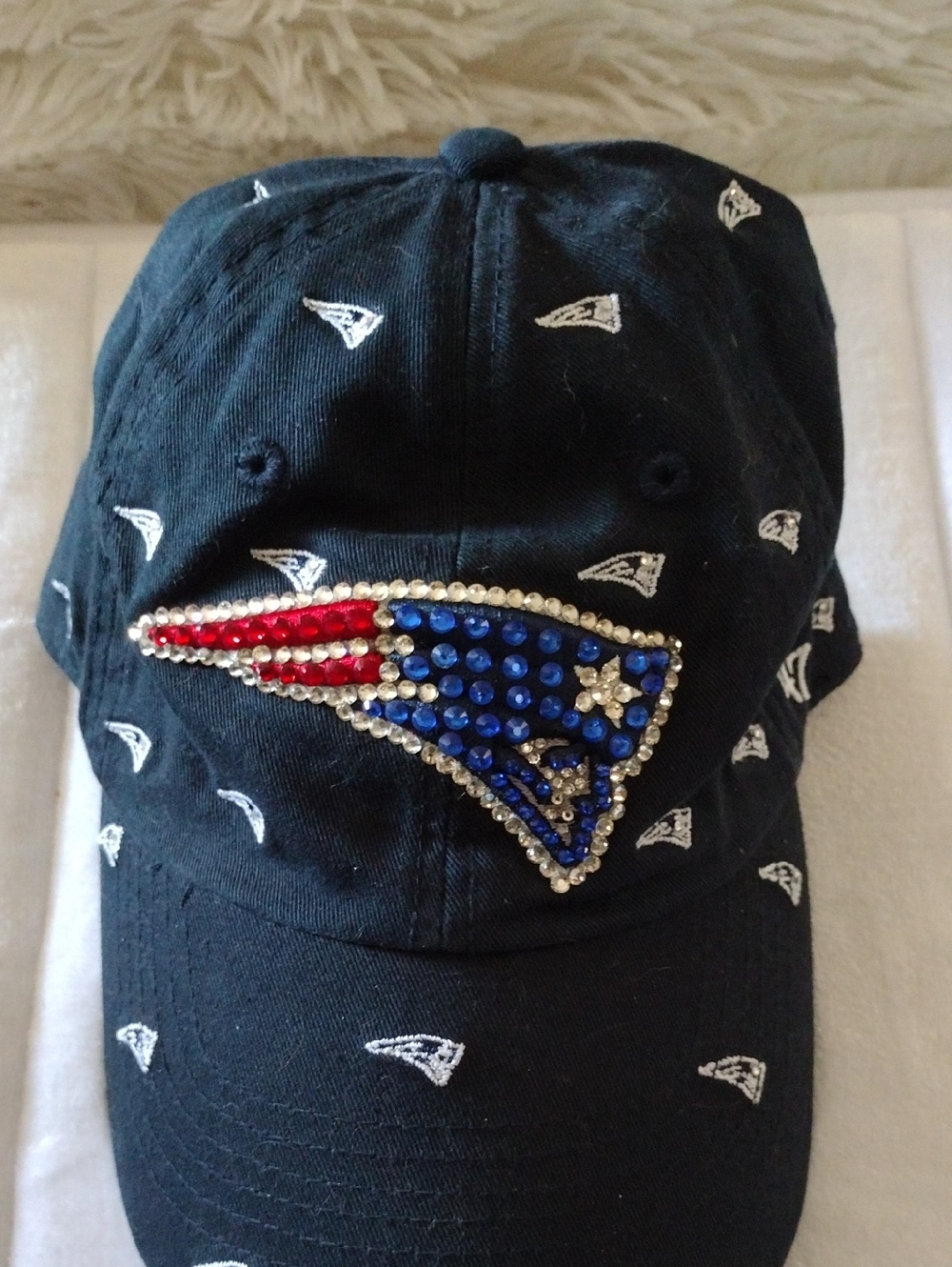 Embellished Navy Baseball Cap with Red & Blue Rhinestone Patriots Logo